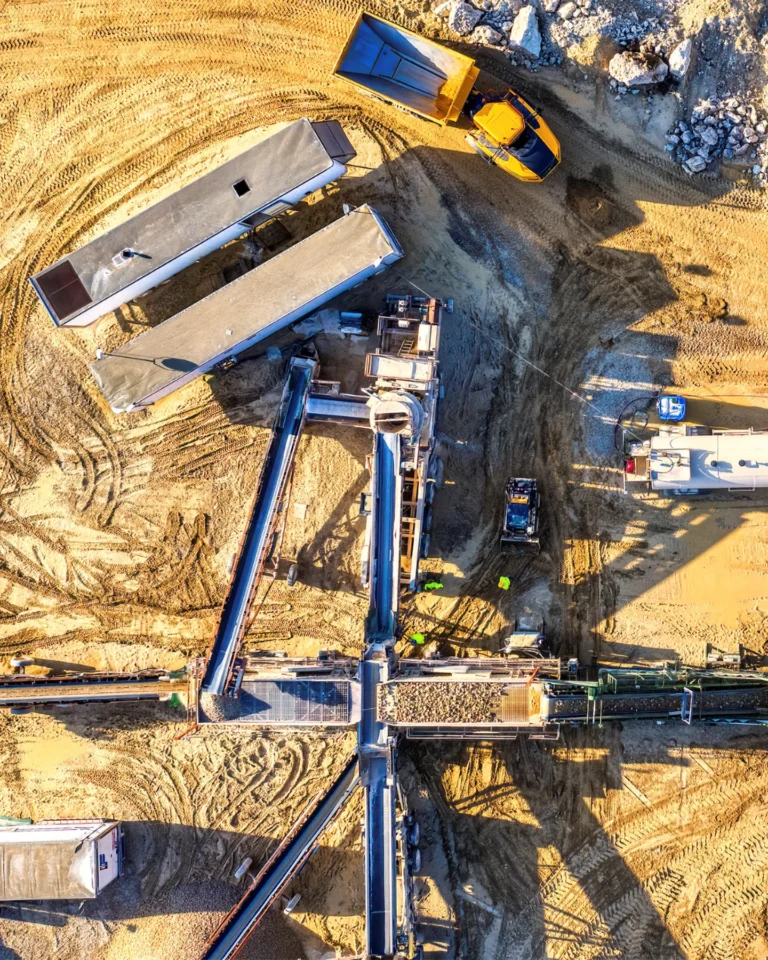 Aerial view of construction site with heavy machinery
